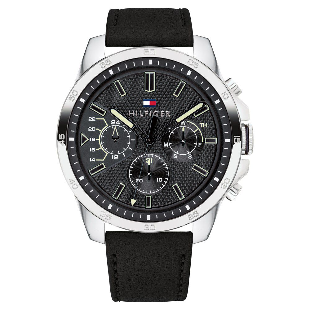 Tommy Hilfiger Quartz Analog Black Dial Leather Strap Watch for Men-NCTH1791563W