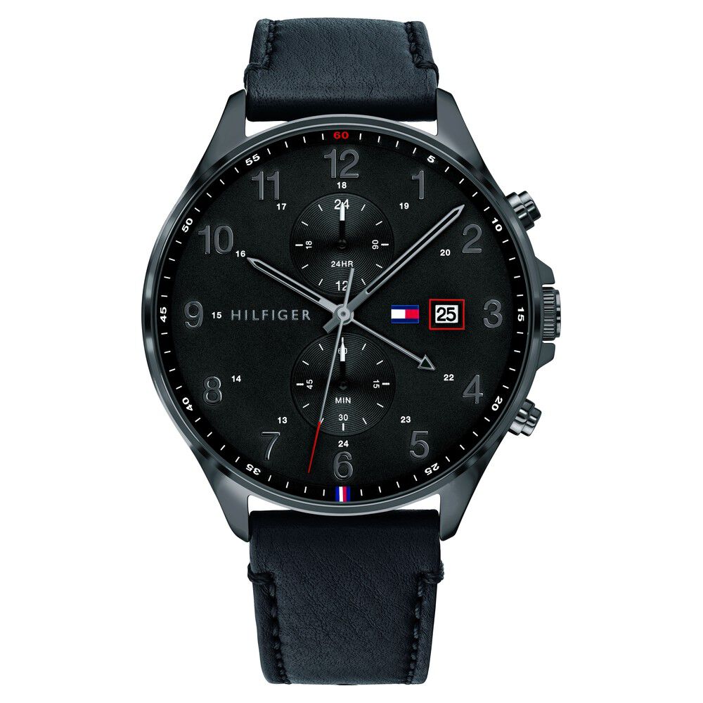 Tommy Hilfiger Quartz Multifunction Black Dial Leather Strap Watch for Men NETH1791711