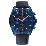 Tommy Hilfiger Quartz Multifunction Blue Dial Leather Strap Watch for Men NETH1791839W