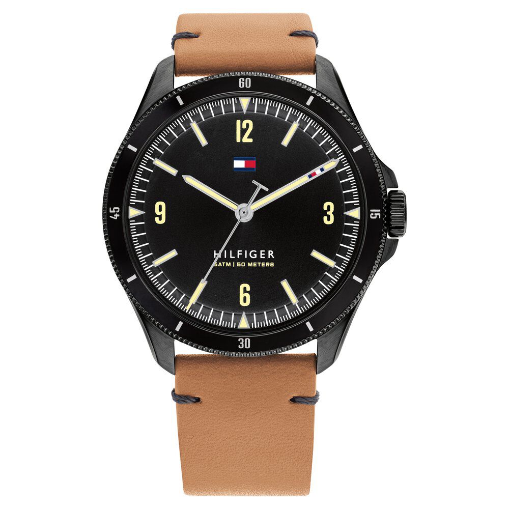 Tommy Hilfiger Quartz Analog Black Dial Leather Strap Watch for Men NETH1791906