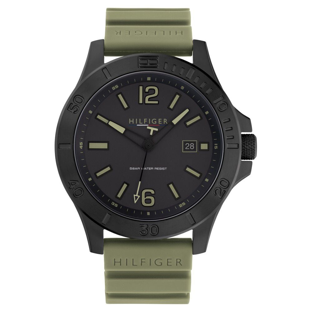 Tommy Hilfiger Quartz Analog Black Dial Green Silicone Strap Watch For Men-NTTH1791992