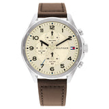 Tommy Hilfiger Quartz Multifunction Orange Dial Leather Strap Watch For Men