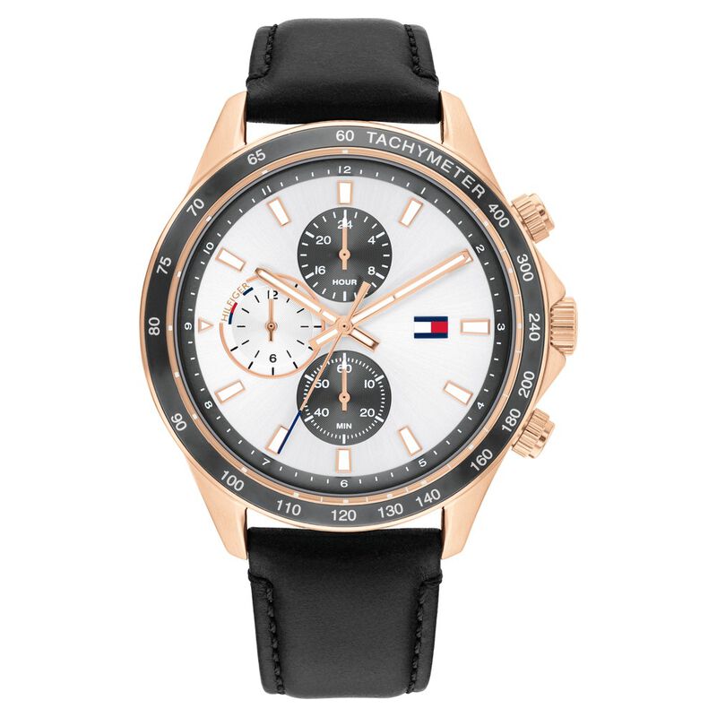Tommy Hilfiger Quartz Multifunction Silver Dial Leather Strap Watch For Men
