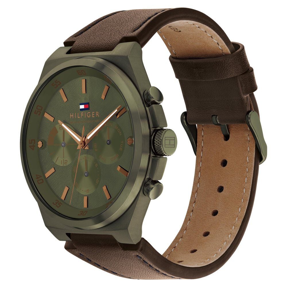 Tommy Hilfiger Quartz Multifunction Green dial Leather Strap Watch for Men