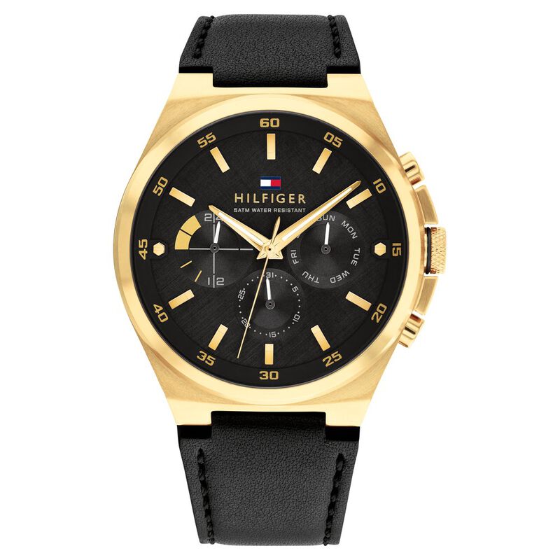 Tommy Hilfiger Quartz Multifunction Black Dial Leather Strap Watch For Men