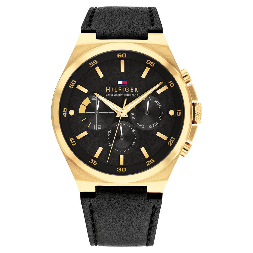 Tommy Hilfiger Multifunction Black dial Leather Strap Watch for Men-NTTH1792086