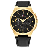 Tommy Hilfiger Quartz Multifunction Black Dial Leather Strap Watch For Men