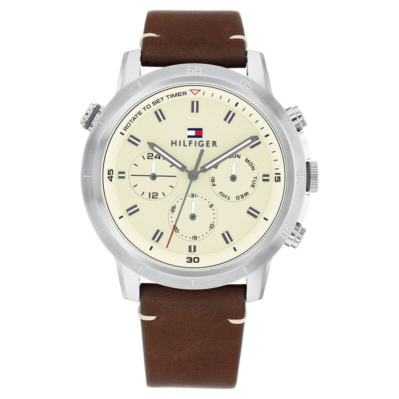Tommy Hilfiger Quartz Multifunction Yellow Leather Strap For Men