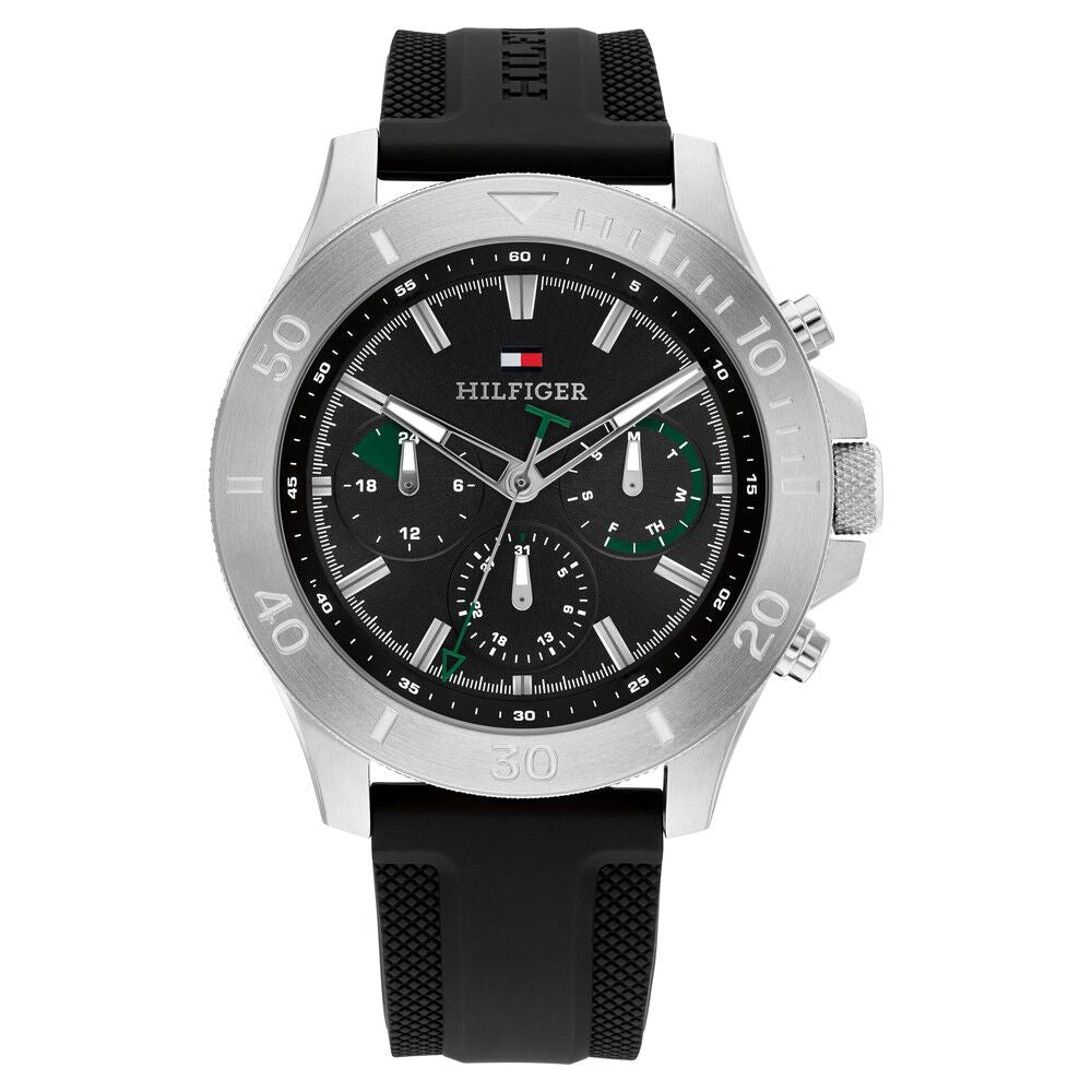 Tommy Hilfiger Quartz Multifunction Black Dial Black Silicone Strap Watch for Men TH1792111