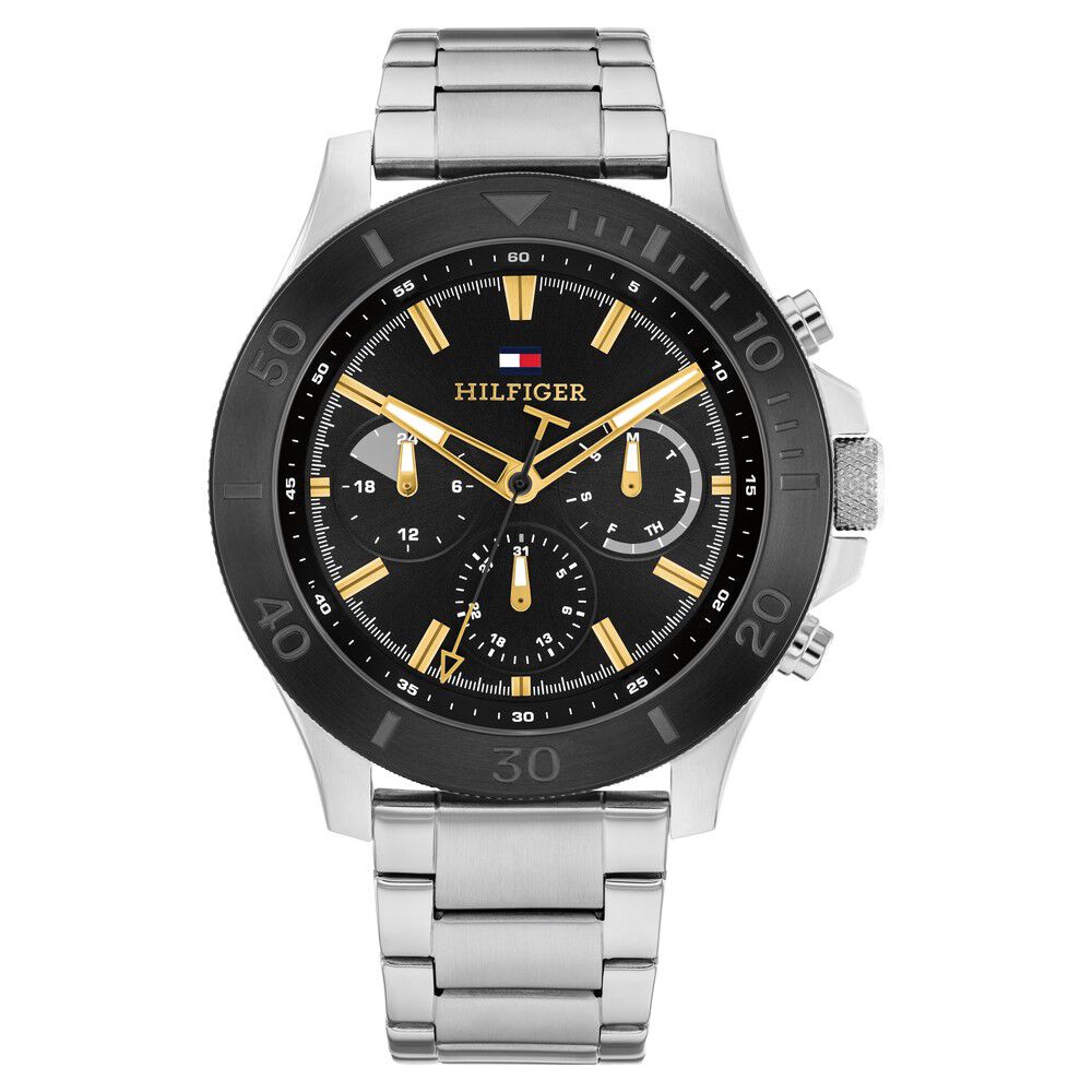 Tommy Hilfiger Quartz Multifunction Black Dial Silver Stainless Steel Strap Watch for Men TH1792114
