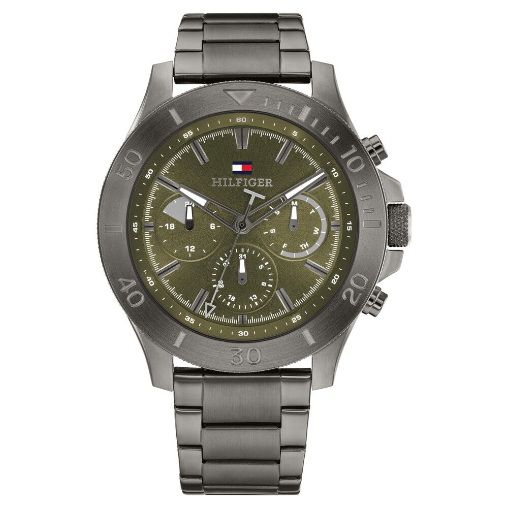 Tommy Hilfiger Quartz Multifunction Green Dial Grey Stainless Steel Strap Watch for Men TH1792115