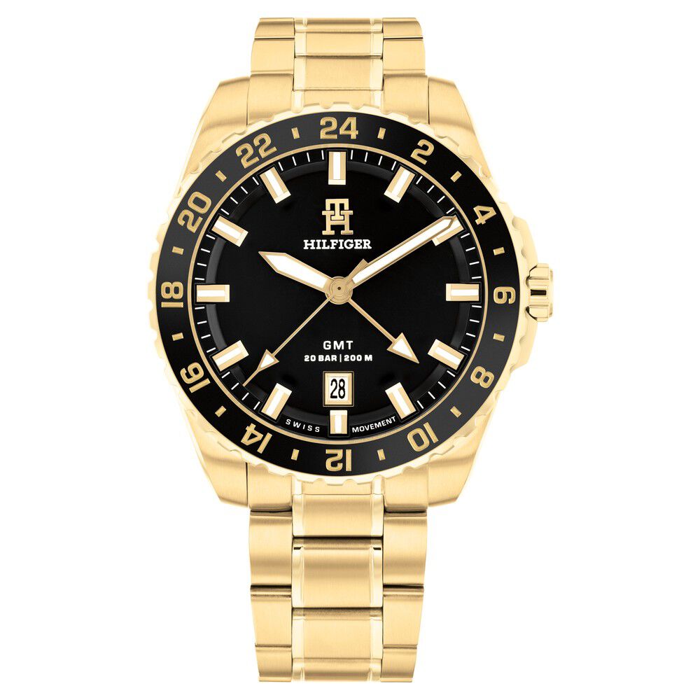 Tommy Hilfiger Analog with Date Black Dial Golden Color Stainless Steel Strap Watch For Men-TH1792133