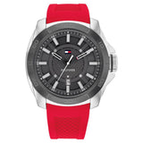 Tommy Hilfiger Quartz Analog with Date Grey Dial Red Silicone Strap Watch for Men TH1792135