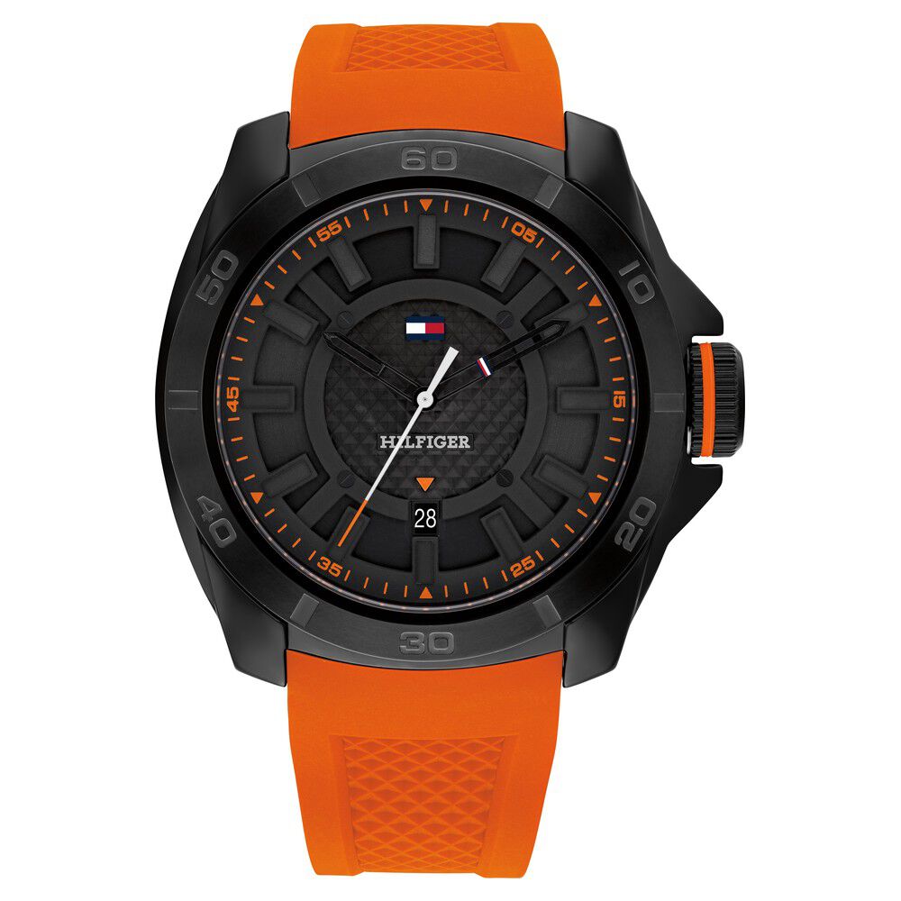 Tommy Hilfiger Quartz Analog Black Dial Orange Stainless Steel & Silicone Strap Watch for Men TH1792136