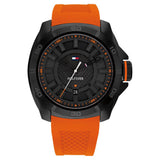 Tommy Hilfiger Quartz Analog Black Dial Orange Stainless Steel & Silicone Strap Watch for Men TH1792136