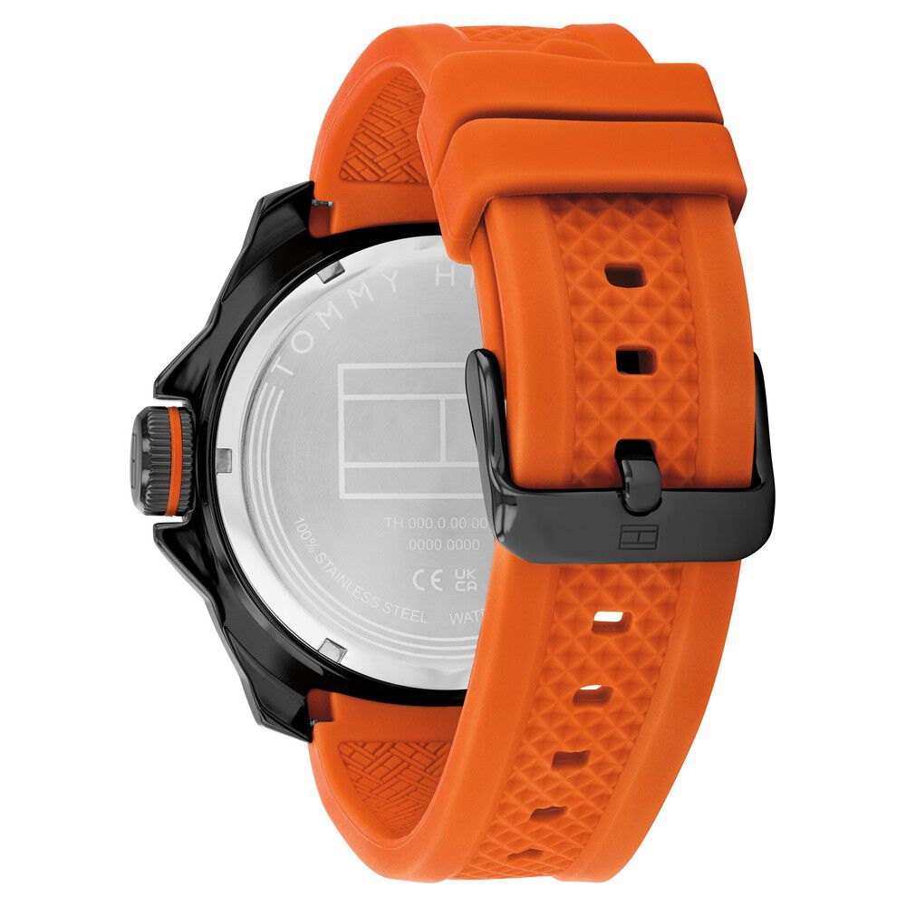 Tommy Hilfiger Quartz Analog Black Dial Orange Stainless Steel & Silicone Strap Watch for Men TH1792136