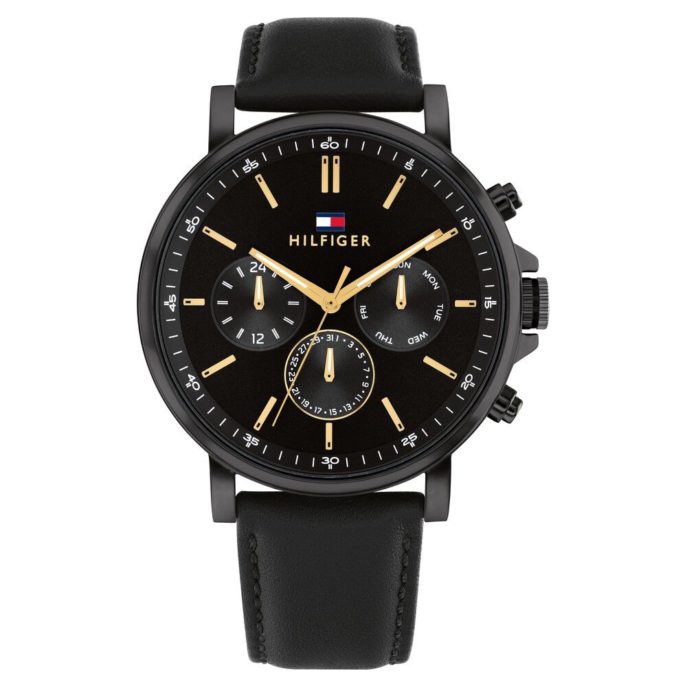 Tommy Hilfiger Quartz Multifunction Black Dial Black Leather Strap Watch for Men TH1792144