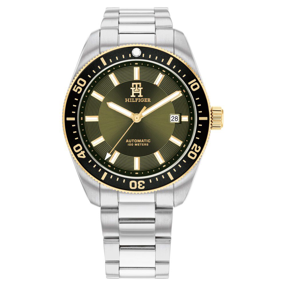 Tommy Hilfiger Automatic Green Dial Stainless Steel Strap Watch For Men TH1792155W