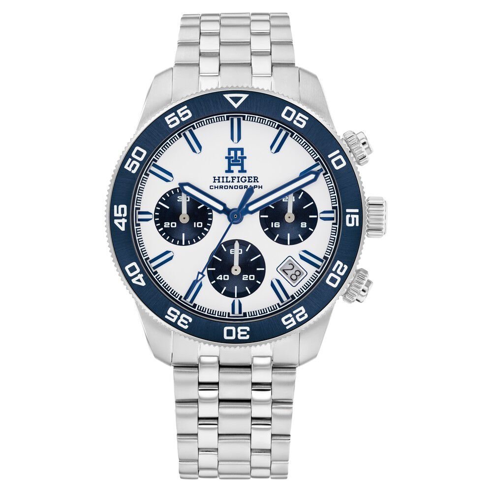 Tommy Hilfiger Chronograph White Dial Silver Color Stainless Steel Strap Watch For Men