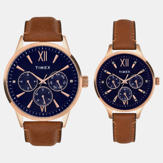 Trendline Couple Quartz Dial Multi-Function Leather Watch TW00PR302