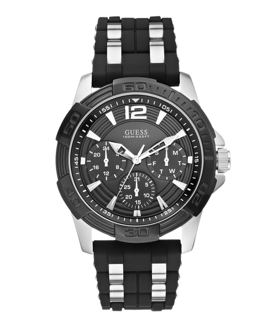 GUESS Mens Black Silver Tone Multi-function Watch