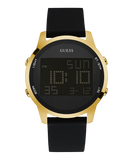 GUESS Mens Black Gold Tone Digital Watch