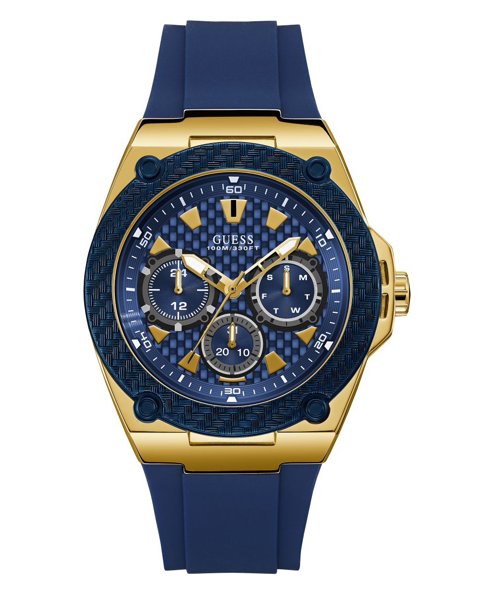 GUESS Mens Blue Gold Tone Multi-function Watch