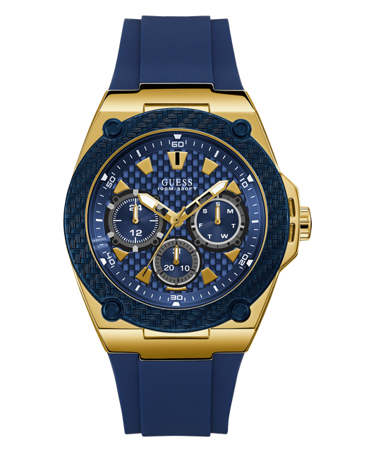 GUESS Mens Blue Gold Tone Multi-function Watch