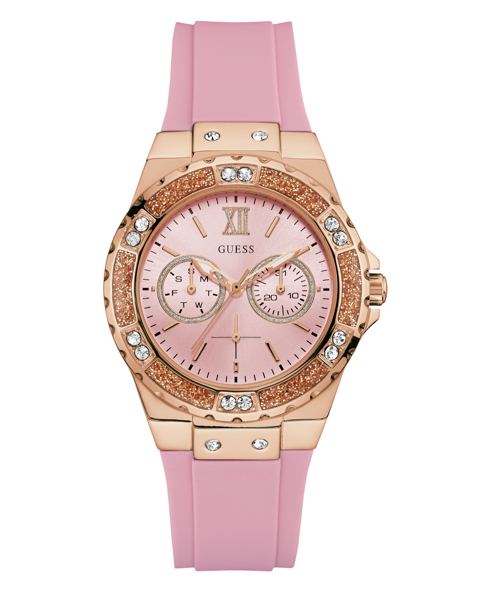 GUESS Ladies Pink Rose Gold Tone Multi-function Watch