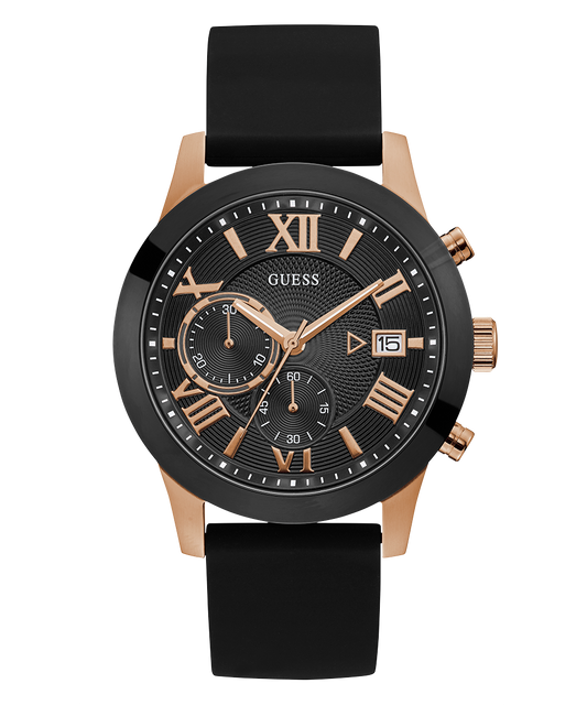GUESS Mens Black Rose Gold Tone Chronograph Watch