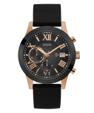 GUESS Mens Black Rose Gold Tone Chronograph Watch