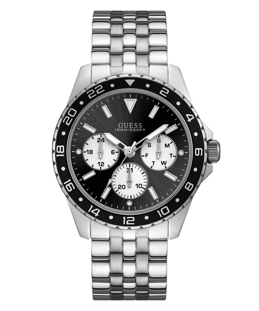 GUESS Mens Silver Tone Multi-function Watch