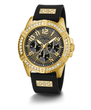 GUESS Mens Black Gold Tone Multi-function Watch