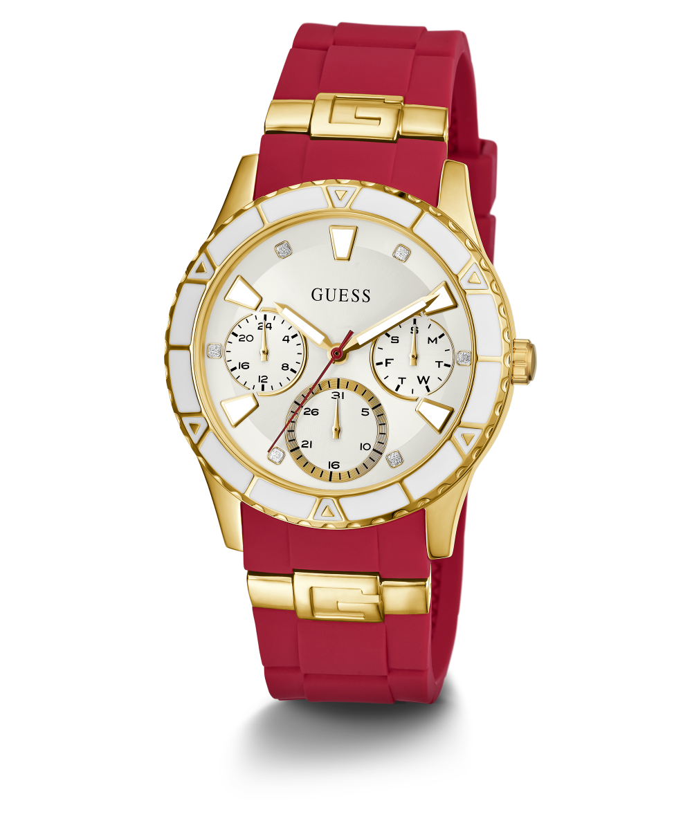 GUESS Ladies Red Gold Tone Multi-function Watch
