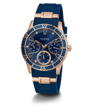 GUESS Ladies Blue Rose Gold Tone Multi-function Watch