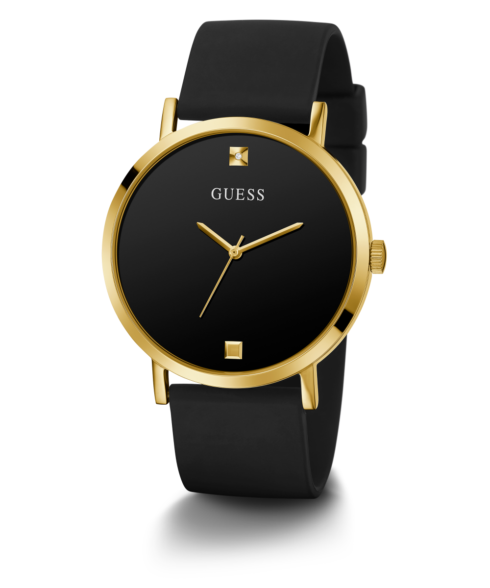GUESS Mens Black Gold Tone Analog Watch