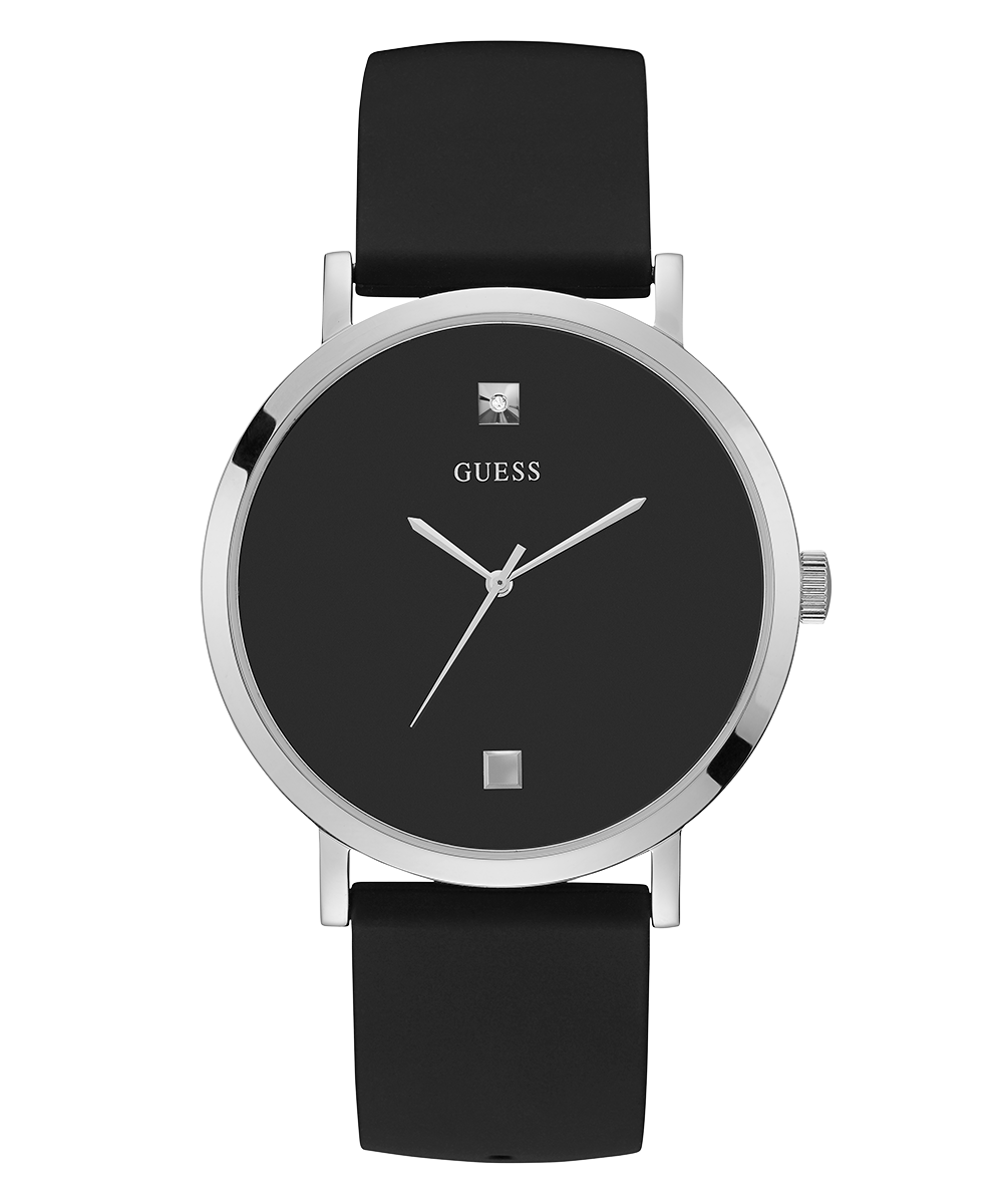GUESS Mens Black Silver Tone Analog Watch
