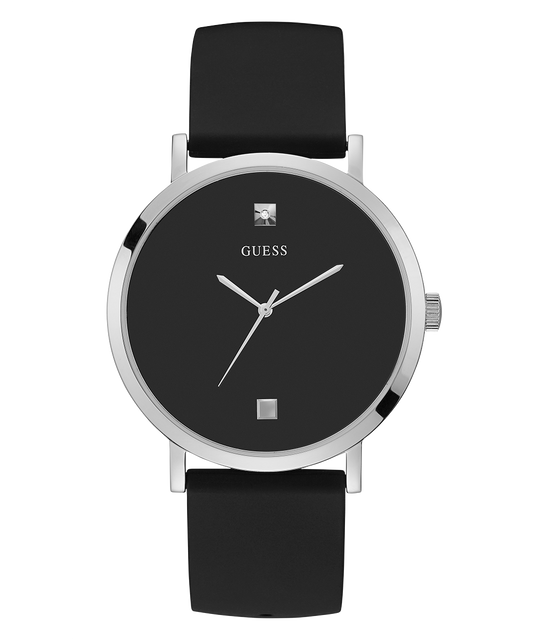 GUESS Mens Black Silver Tone Analog Watch