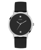 GUESS Mens Black Silver Tone Analog Watch