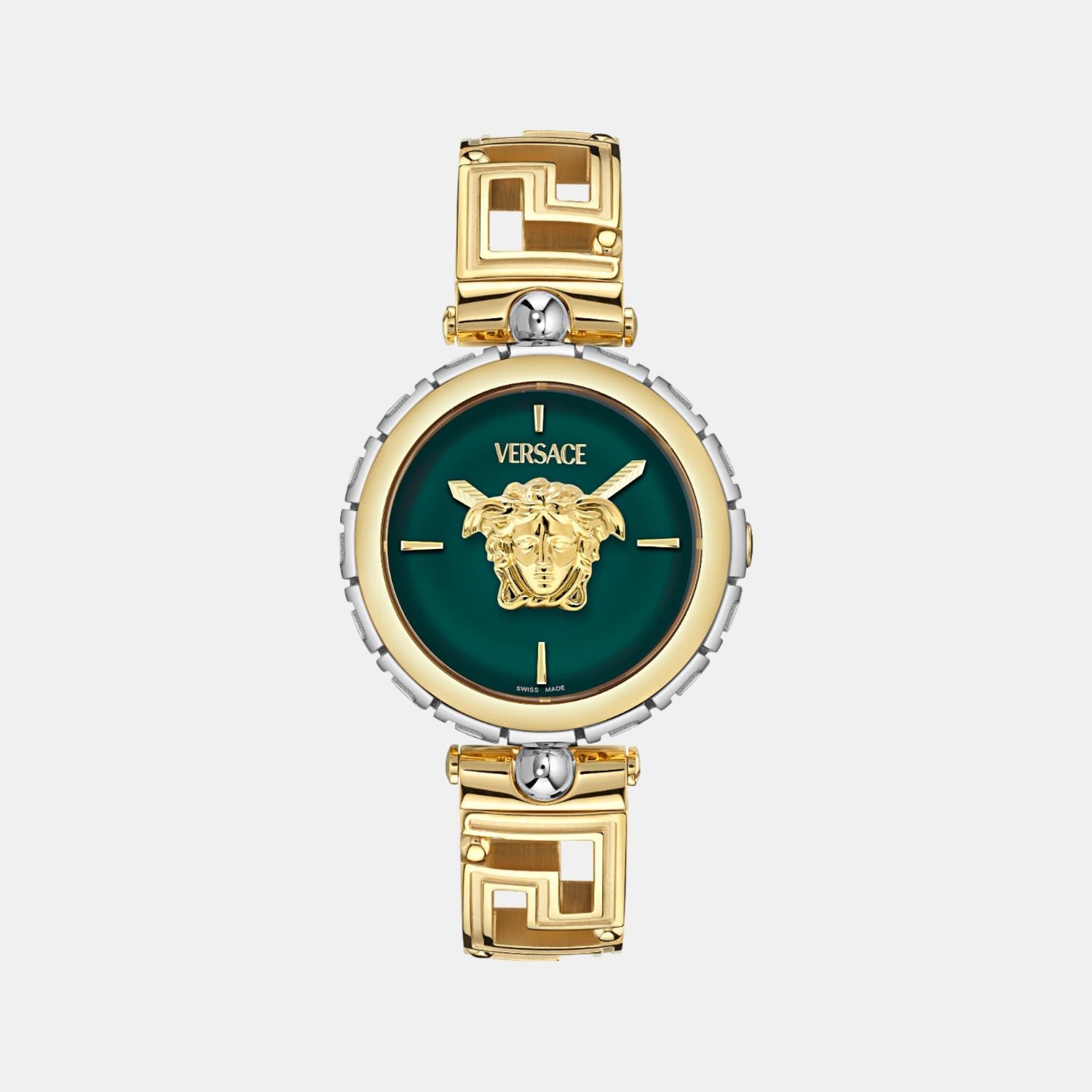 Medusa Jewel Women Quartz Green Dial Analog Stainless Steel Watch VE0B00325