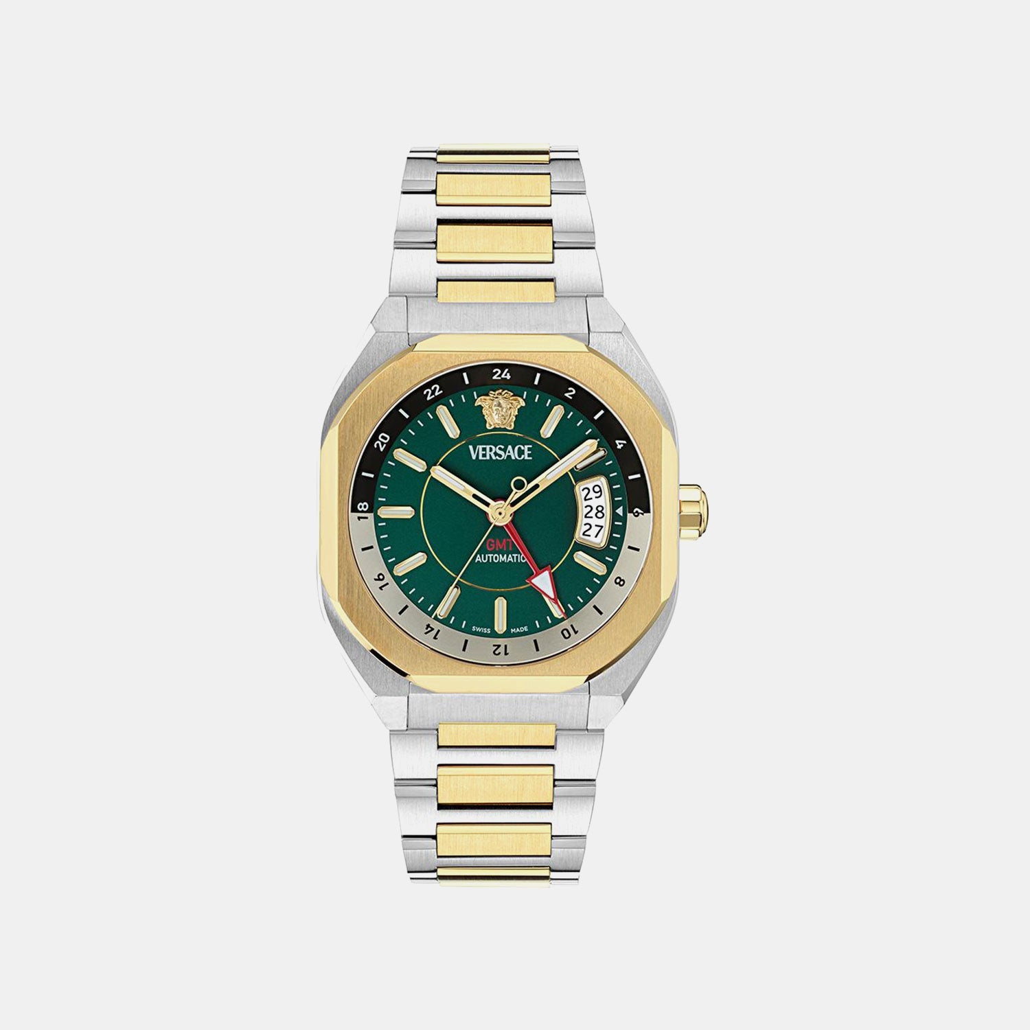 V-Contempo Gmt(Wc-0I) Men Quartz Green Dial Analog Stainless Steel Watch VE0I00325