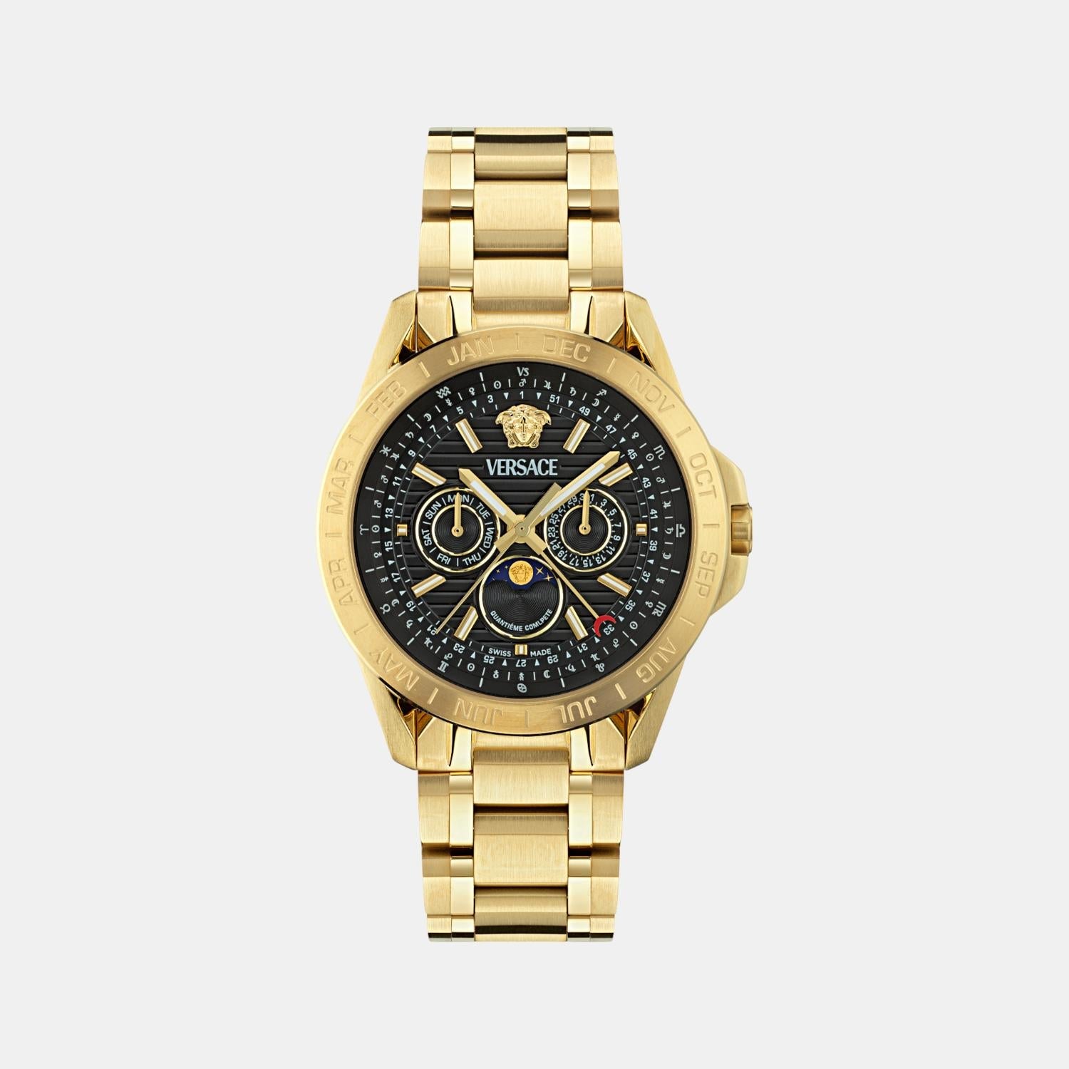 Galaxy Moonphase Men Quartz Black Dial Multi-Function Stainless Steel Watch VE0K00425