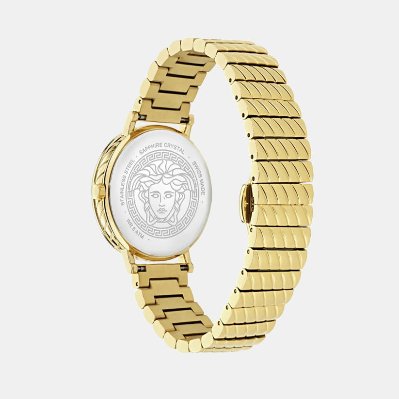 Versace Delphinus (Wc-0O) Women Quartz Gold Dial Analog Stainless Steel Watch VE0O00525