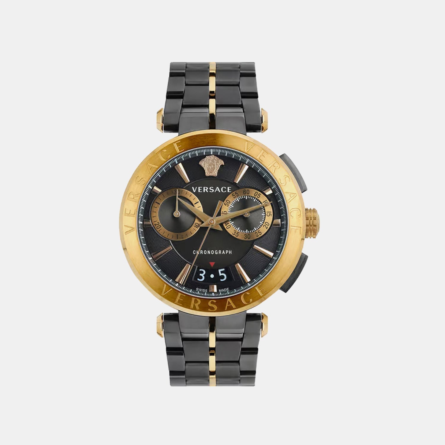 Aion Men Quartz Black Dial Chronograph Stainless Steel Watch VE1D02023