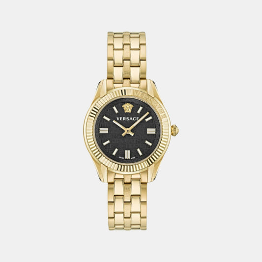 Greca Women Quartz Black Dial Analog Stainless Steel Watch VE6C00623