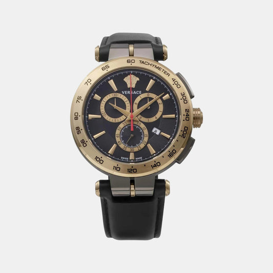 Aion Men Quartz Black Dial Chronograph Leather Watch VE6CA0323