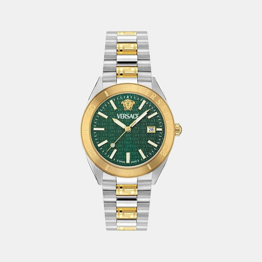 V-Dome Men Quartz Green Dial Analog Stainless Steel Watch VE8E00524