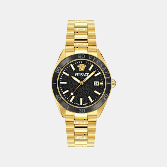V Dome Men Quartz Black Dial Analog Stainless Steel Watch VE8E00624