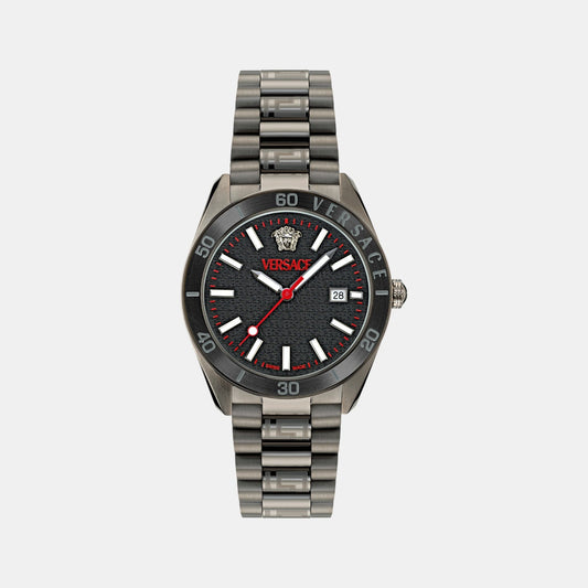 V Dome Men Quartz Black Dial Analog Stainless Steel Watch VE8E00724