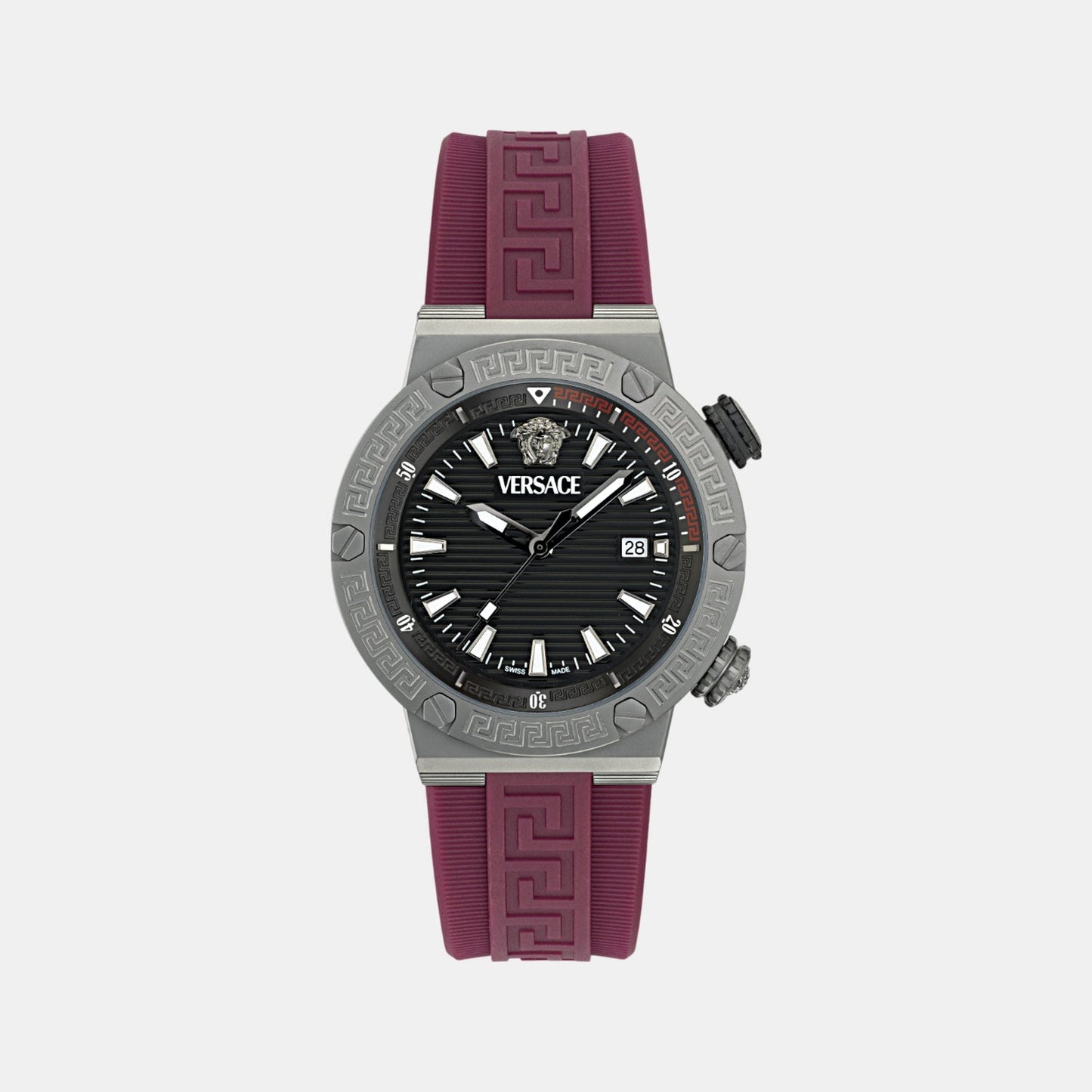 Greca Logo Men Quartz Black Dial Analog Stainless Steel Watch VE8G00224